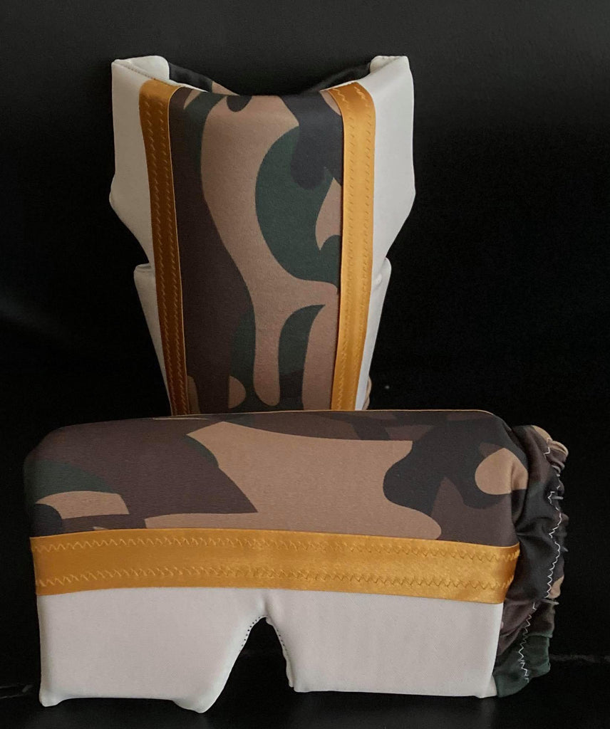 White And Camouflage Knee Pads with Gold Trim