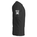 Skull and Bones Bullet Club logo on the sleeve of New Japan Pro Wrestlings Bullet Club T-shirt