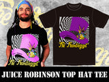 NJPW 2x IWGP United States Champion Juice Robinson with his brand New Flamboyant Top Hat T-shirt.